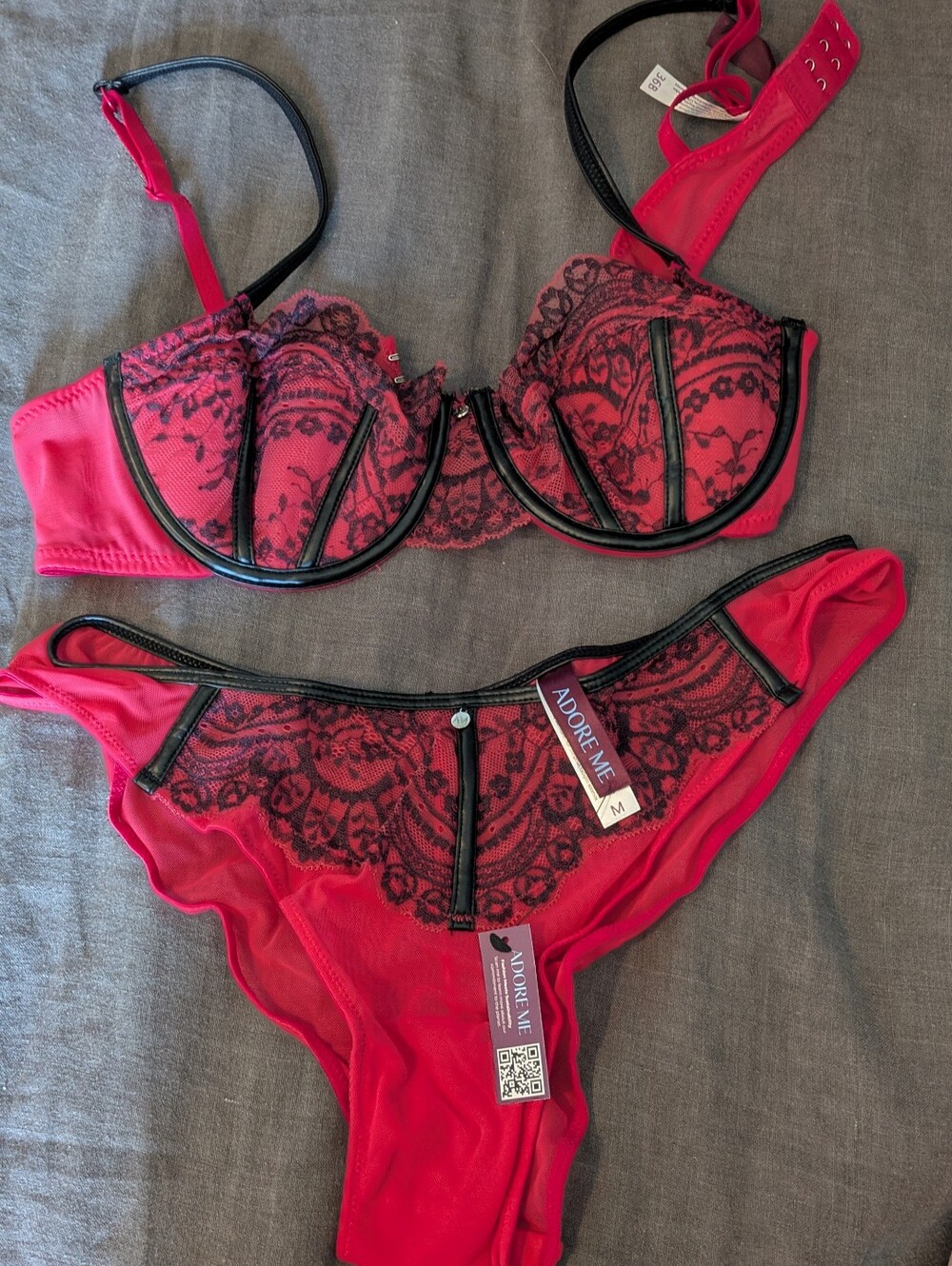Adore Me Pink Black Bra Set Lingerie